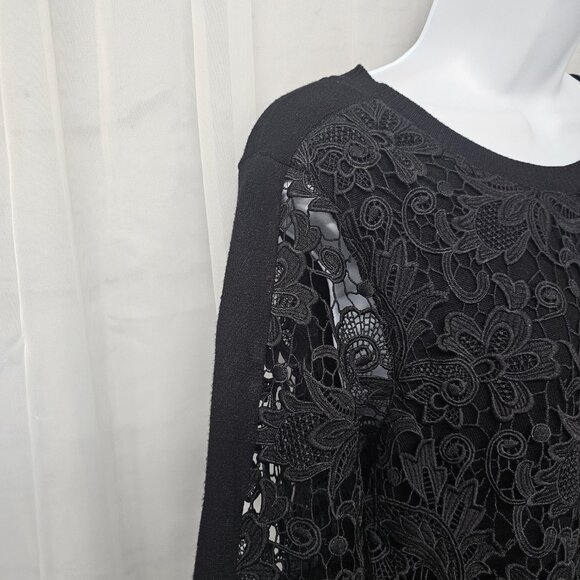 Black Lace Knit Sweater Blouse Boho Goth Fairy Whimsygoth M - Picture 2 of 10